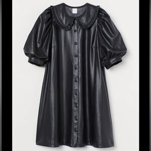 H&M A-line Faux Leather Ruffle Collar Dress